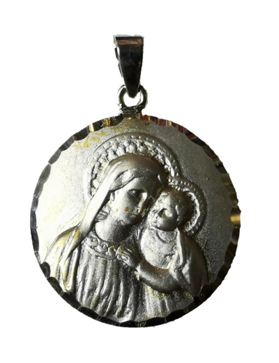 Médaille 18mm en Argent 925 - VIERGE A L'ENFANT Bord Strillé