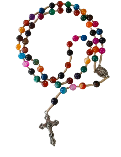 Chapelet sur Corde 8mm en pierre véritable- Agate et Tourmaline