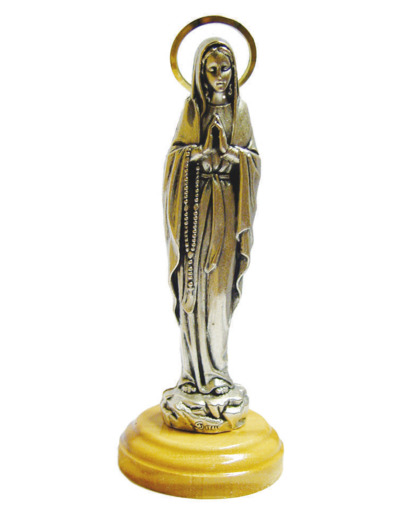 Statue 10cm en Métal Argenté avec Socle en Olivier - ND LOURDES