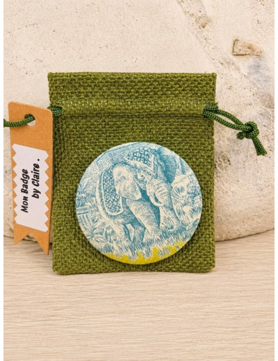 Badge Toile de Jouy éléphant-Création française