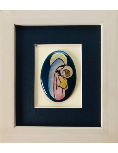 CADRE gris avec VIERGE OVALE 15x17cm - EMAUX DU LIBAN