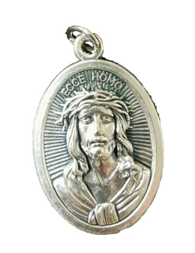 Médaille 22mm Ovale en métal argenté - ECCE HOMO