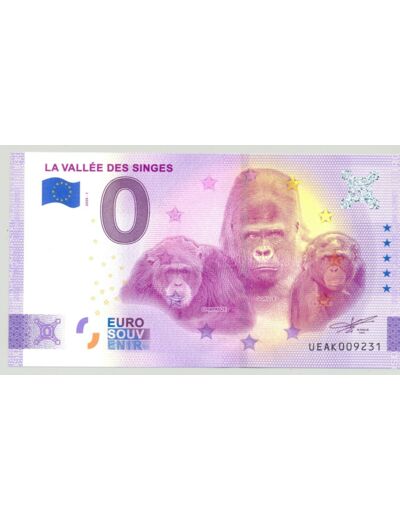 86 ROMAGNE 2020-1 LA VALLEE DES SINGES (ANNIVERSAIRE) BILLET SOUVENIR 0 EURO