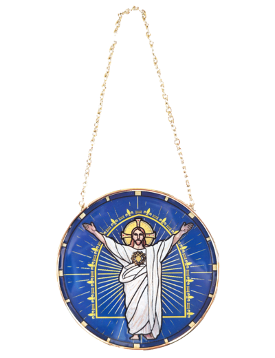 Vitrail Mural en verre D114mm, avec ventouse - SACRE COEUR DE JESUS