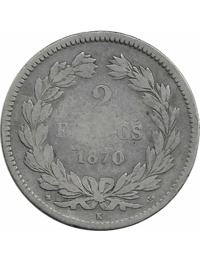 FRANCE 2 FRANCS CERES SANS LEGENDE 1870 K (Bordeaux) ANCRE TB-