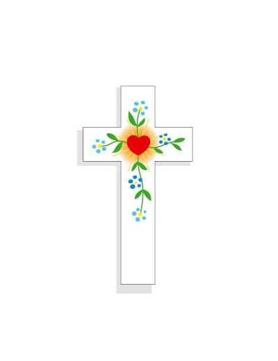 Croix Amour 10cm Coeur Fleurs Bleues