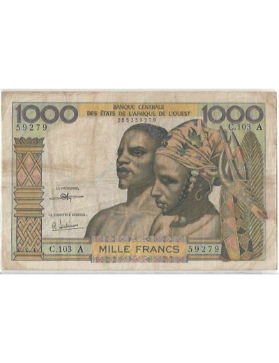 B.C.E.A.O (COTE D'IVOIRE ) 1000 FRANCS C.103A ND TTB