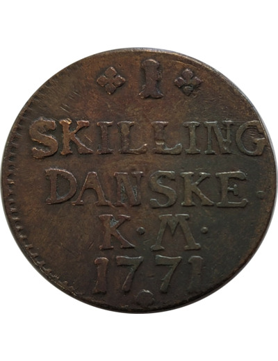 DANEMARK 1 SKILLING DANSKE 1771 K.M. TB+ (KM616.1)