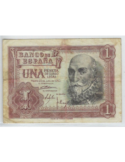 ESPAGNE 1 PESETA 22 JUILLET 1953 SERIE 1G TB+