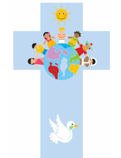 Croix Enfants du Monde bleue 35x20cm