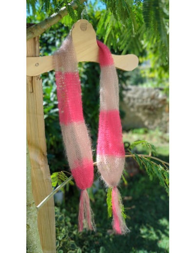 Foulard PLUME à pompons - rose poudré + fuchsia