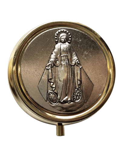 Custode dorée Diam. 5cm couvercle argenté VIERGE MIRACULEUSE