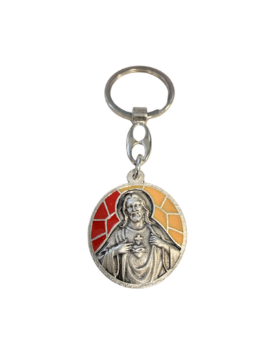 Porte clé en métal avec relief 30mm - Bicolore - Sacré Coeur
