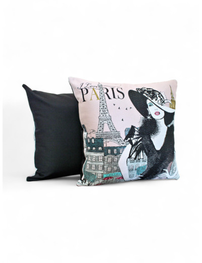 COUSSIN MOTIF FEMME AU CHAPEAU DIMENSION   45*45