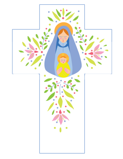 Croix Blanche Louange - Vierge et l'enfant - 15x10cm