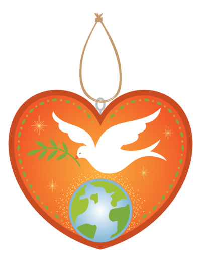 Coeur orange - La Colombe de la Paix 10cm