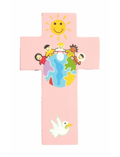 Croix Enfants du Monde rose 12x7,5cm