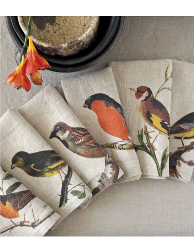 Serviette en lin oiseaux du jardin