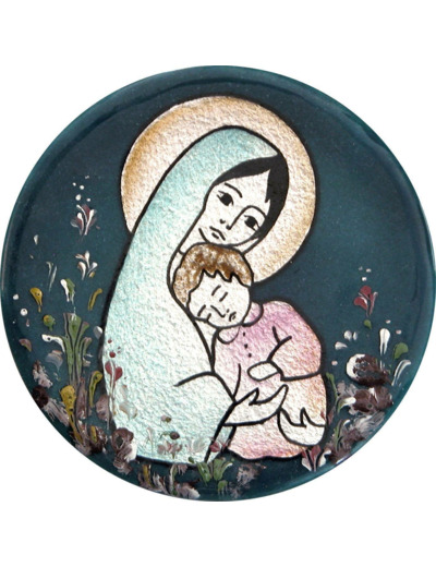Vierge maternelle + fleurs D8,3cm - EMAUX DU LIBAN