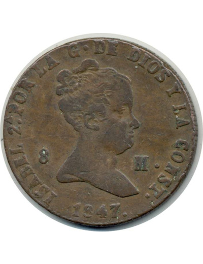 ESPAGNE 8 MARAVEDIS 1847 aqueduc ISABEL II TB+ (W531.3)