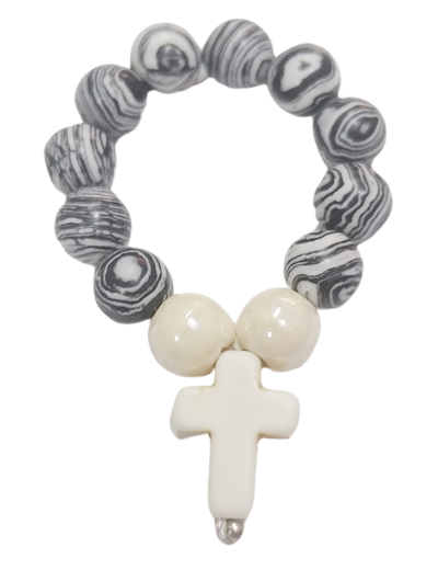 Dizainier élastique 8mm en pierre véritable- Malachite Noire/Blanche