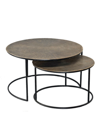 Ensemble de 2 tables basses gigognes aluminium dorées noires 76x43cm