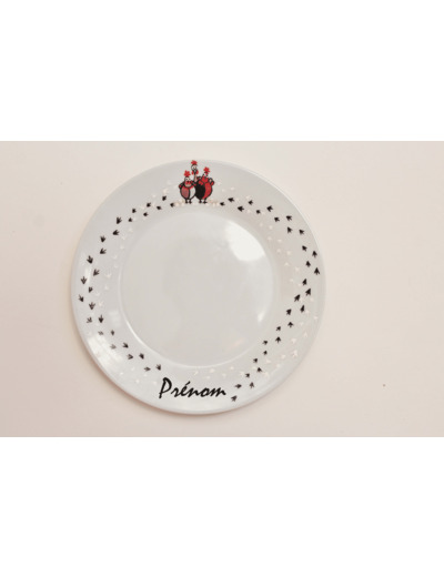 Assiette personnalisable d'un prénom sur le thème des poulettes en porcelaine artisanale peinte à la main diamètre de 19cm, signée et daté