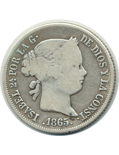 ESPAGNE 40 CENTIMOS 1865  Madrid (étoiles 6 pointes) ISABEL II TB+ (W628.2)