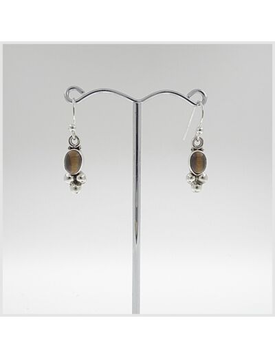 Boucles d'oreilles Oeil de tigre et Argent Massif