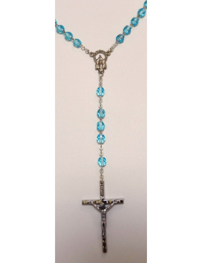 Chapelet semi-cristal chaine ARGENTEE+ FERMOIR- grain 6mm- TURQUOISE