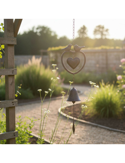 Clochette carillon coeur fonte 63x13x7cm