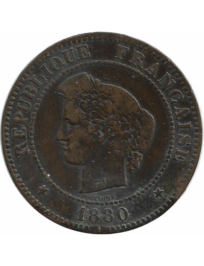 FRANCE 5 CENTIMES CERES 1880 A TB coup