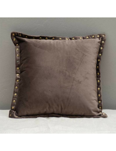 Coussin velours gris et clous dorés 45x45cm