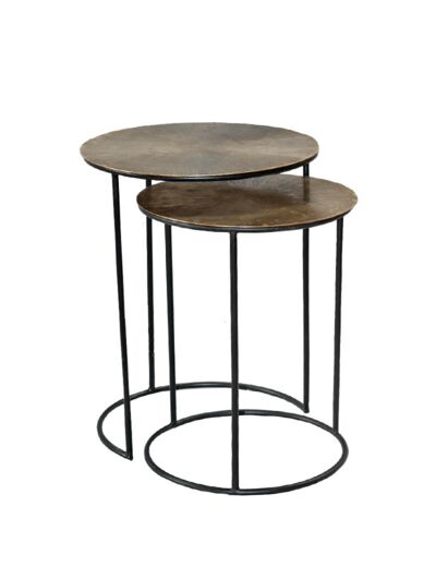 Ensemble de 2 tables basses aluminium doré noir 59x46cm