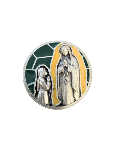 Magnet en métal relief 30mm - Bicolore - Notre Dame de Lourdes