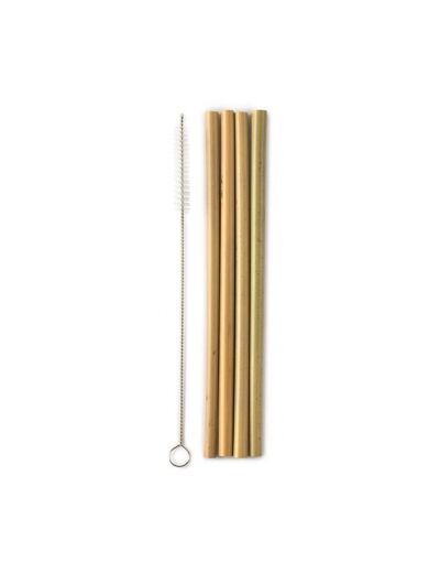 Lot de 4 pailles en bambou avec goupillon