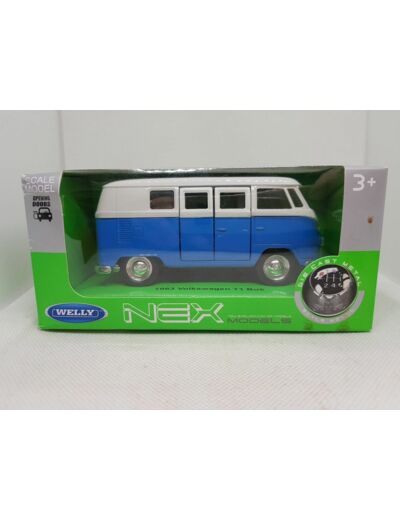 VOLKSWAGEN T1 BUS COMBI 1963 BLEU ET BLANC WELLY NEX 1/34 1/39 BOITE NEUF