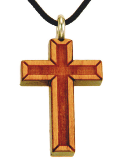 Croix en Bois d'Erable Vernis 2,5cm avec Cordon - 2 TONS