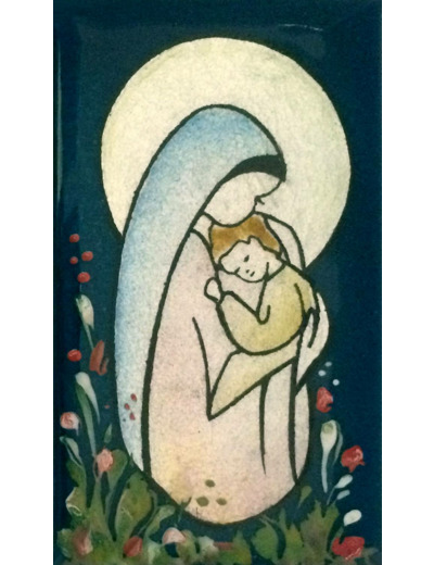 Vierge de la Bonté + fleurs 9,5X5,5cm - EMAUX DU LIBAN