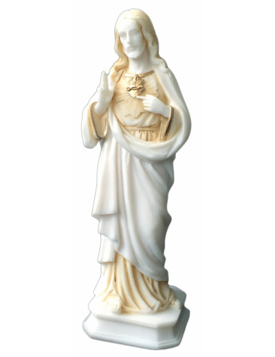 Sacré-Coeur - Statue en albâtre 20cm -Beige et Or
