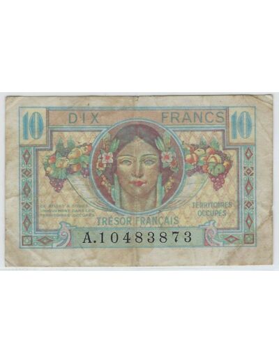 FRANCE 10 FRANCS TRESOR FRANCAIS TERRITOIRES OCCUPES 1947 SERIE A TB+