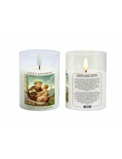 Bougie LED 7.5x10cm - Saint Antoine + Prière - Vendue sans pile