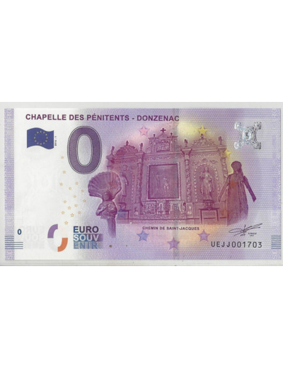 19 DONZENAC 2016-1 CHAPELLE DES PENITENTS BILLET SOUVENIR 0EURO TOURISTIQUE NEUF