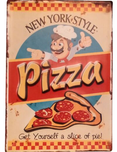 Plaque Métal à Relief Style New York Pizza - Dimensions 30 x 40 cm