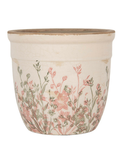 Pot de fleurs céramique beige 18x18x17cm