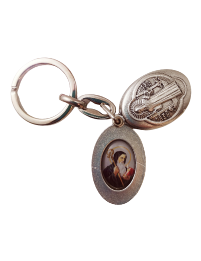 Porte-Clefs Ovale en Métal Argenté - SAINT BENOIT