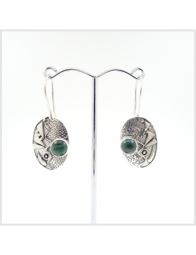 Boucles Malachite en argent massif