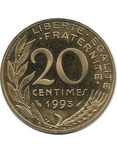 FRANCE 20 CENTIMES LAGRIFFOUL 1993 BE