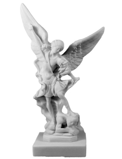 St Michel - Statue en albâtre 20cm - Blanc
