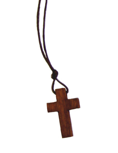 Croix en Bois 3,5cm avec Lacet - MARRON FONCE